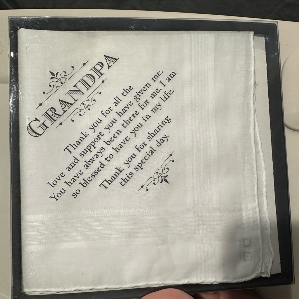 Grandfather wedding gift, handkerchief. Brand new in box.